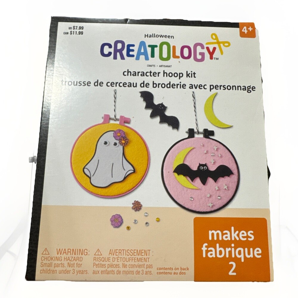 Retro Halloween Character Hoop Kit Ghost Bat Moon Kids Crafts Crafting Makes 2